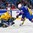 BUFFALO, NEW YORK - JANUARY 4: Sweden's Filip Gustavsson #30 makes a pad save against USA's Riley Tufte #27 during the semi-final round of the 2018 IIHF World Junior Championship. (Photo by Andrea Cardin/HHOF-IIHF Images)

